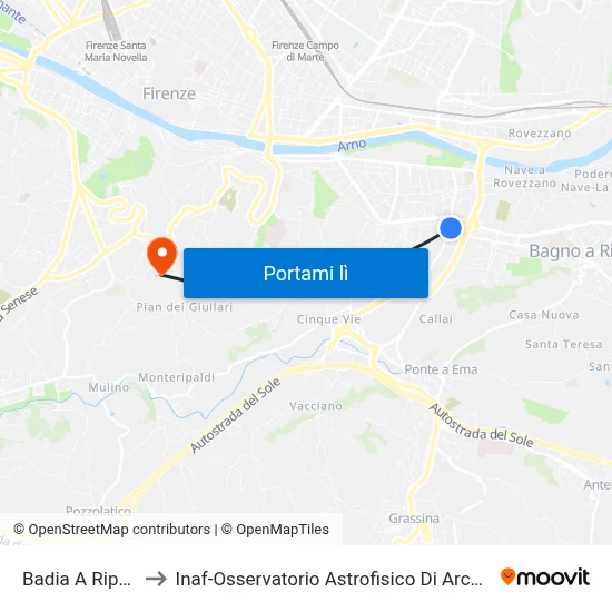 Badia A Ripoli to Inaf-Osservatorio Astrofisico Di Arcetri map