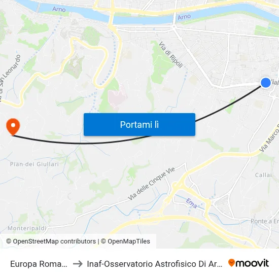Europa Romania to Inaf-Osservatorio Astrofisico Di Arcetri map