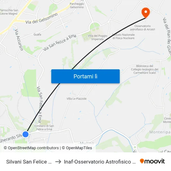 Silvani San Felice A Ema to Inaf-Osservatorio Astrofisico Di Arcetri map