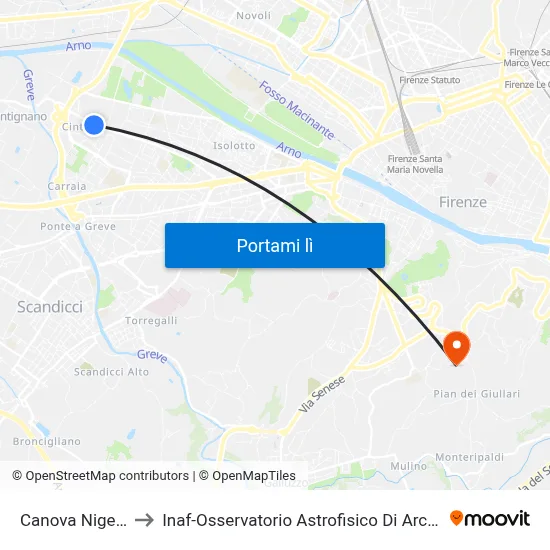 Canova Nigetti to Inaf-Osservatorio Astrofisico Di Arcetri map