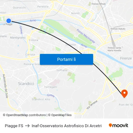 Piagge FS to Inaf-Osservatorio Astrofisico Di Arcetri map