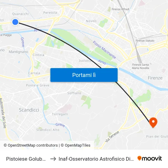 Pistoiese Golubovich to Inaf-Osservatorio Astrofisico Di Arcetri map