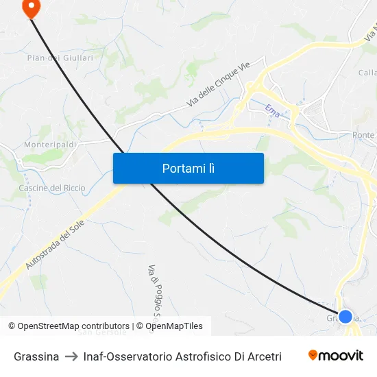 Grassina to Inaf-Osservatorio Astrofisico Di Arcetri map
