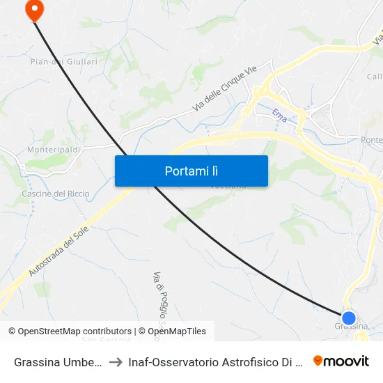 Grassina Umberto I to Inaf-Osservatorio Astrofisico Di Arcetri map