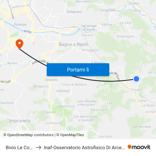 Bivio Le Corti to Inaf-Osservatorio Astrofisico Di Arcetri map
