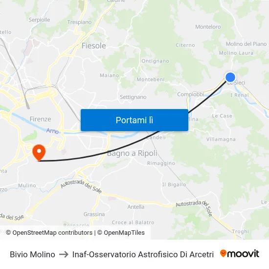 Bivio Molino to Inaf-Osservatorio Astrofisico Di Arcetri map