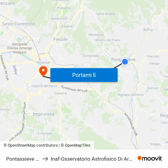 Pontassieve FS to Inaf-Osservatorio Astrofisico Di Arcetri map