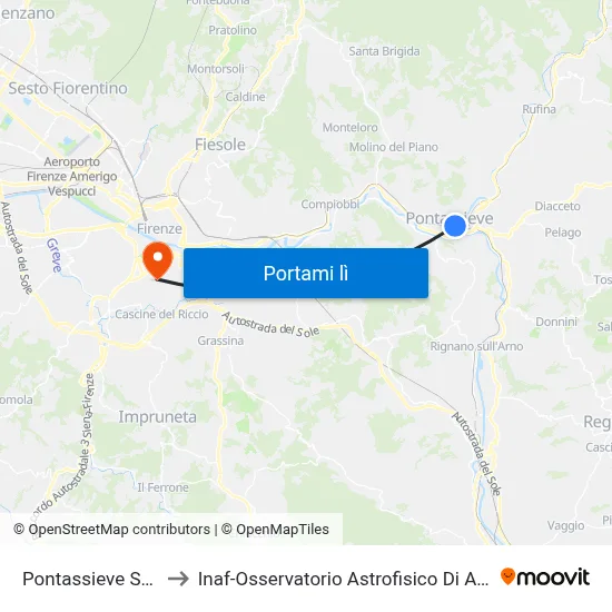 Pontassieve Ss67 to Inaf-Osservatorio Astrofisico Di Arcetri map