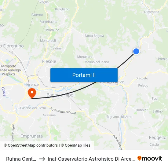 Rufina Centro to Inaf-Osservatorio Astrofisico Di Arcetri map