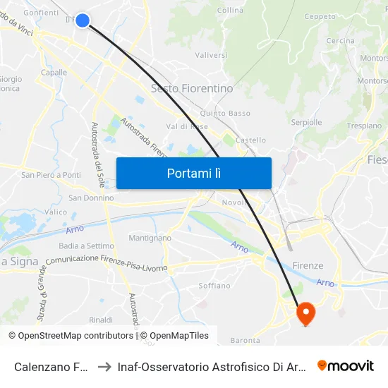 Calenzano FS 1 to Inaf-Osservatorio Astrofisico Di Arcetri map