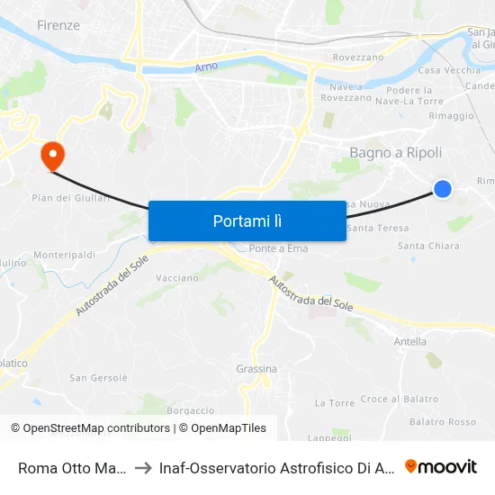 Roma Otto Marzo to Inaf-Osservatorio Astrofisico Di Arcetri map