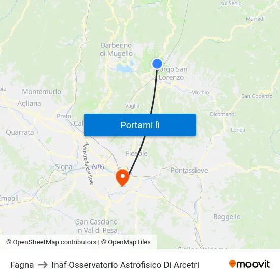 Fagna to Inaf-Osservatorio Astrofisico Di Arcetri map