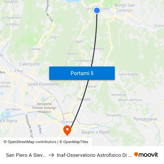 San Piero A Sieve FS to Inaf-Osservatorio Astrofisico Di Arcetri map