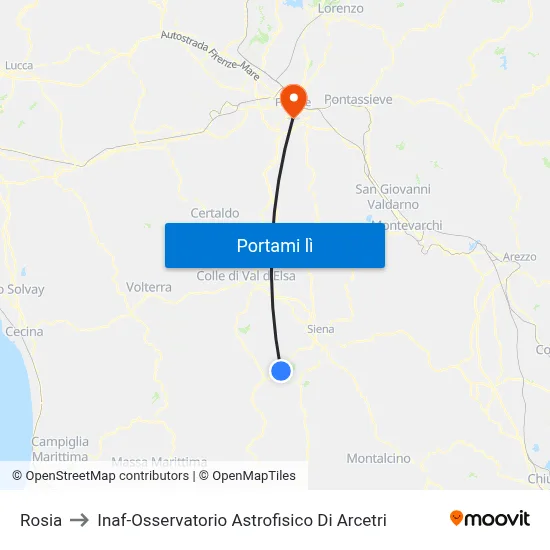 Rosia to Inaf-Osservatorio Astrofisico Di Arcetri map