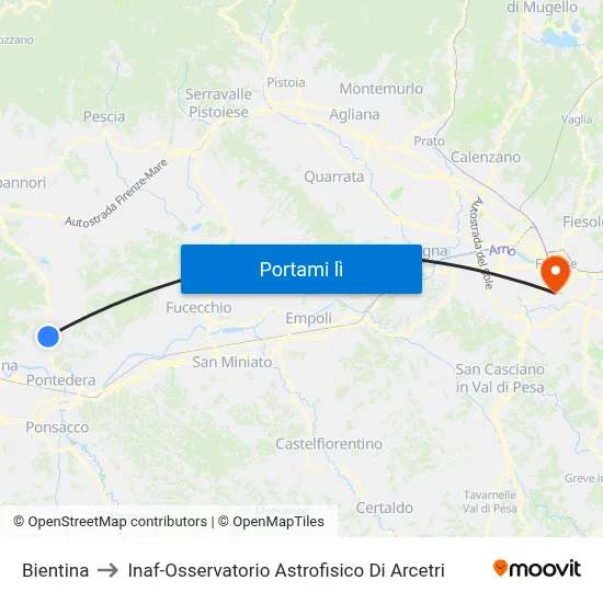 Bientina to Inaf-Osservatorio Astrofisico Di Arcetri map