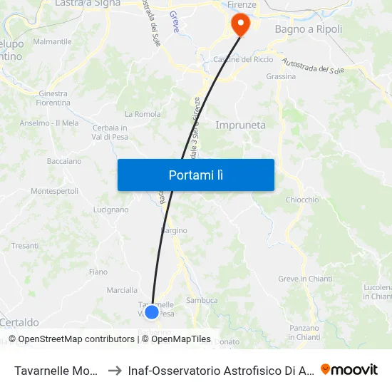 Tavarnelle Mocale to Inaf-Osservatorio Astrofisico Di Arcetri map