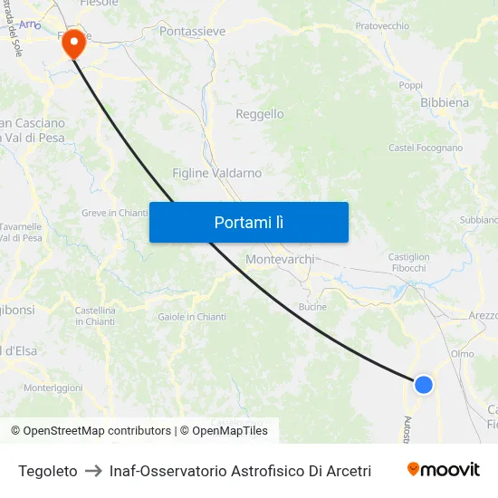Tegoleto to Inaf-Osservatorio Astrofisico Di Arcetri map