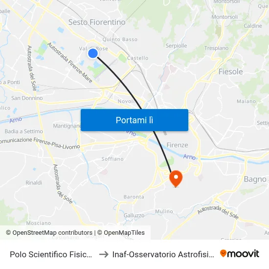 Polo Scientifico Fisica Nucleare to Inaf-Osservatorio Astrofisico Di Arcetri map