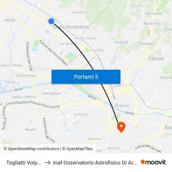 Togliatti Volpaia to Inaf-Osservatorio Astrofisico Di Arcetri map