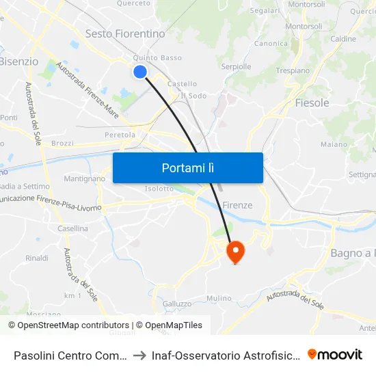 Pasolini Centro Commerciale to Inaf-Osservatorio Astrofisico Di Arcetri map