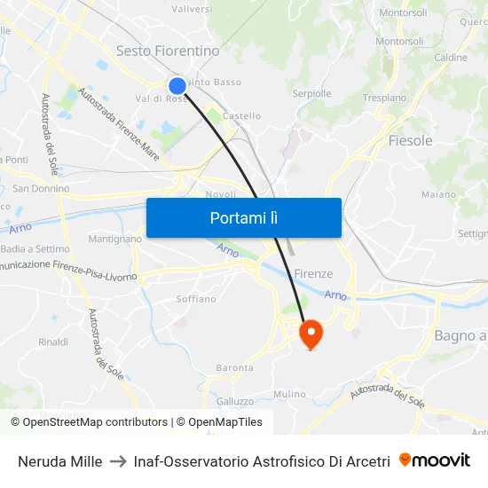Neruda Mille to Inaf-Osservatorio Astrofisico Di Arcetri map
