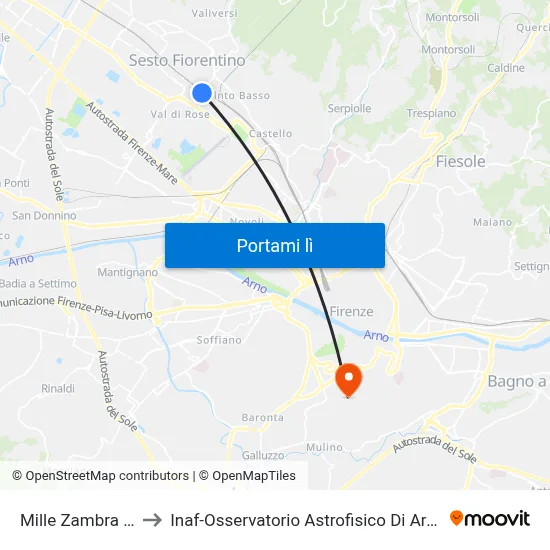 Mille Zambra FS to Inaf-Osservatorio Astrofisico Di Arcetri map