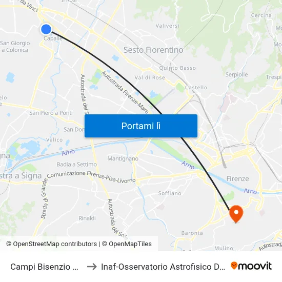 Campi Bisenzio Galilei to Inaf-Osservatorio Astrofisico Di Arcetri map