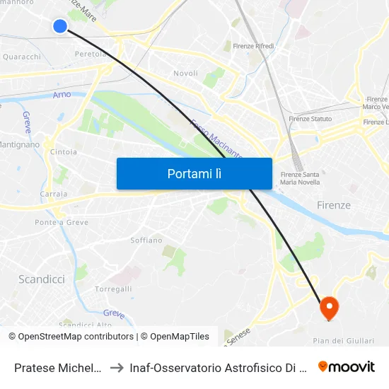 Pratese Michelacci to Inaf-Osservatorio Astrofisico Di Arcetri map