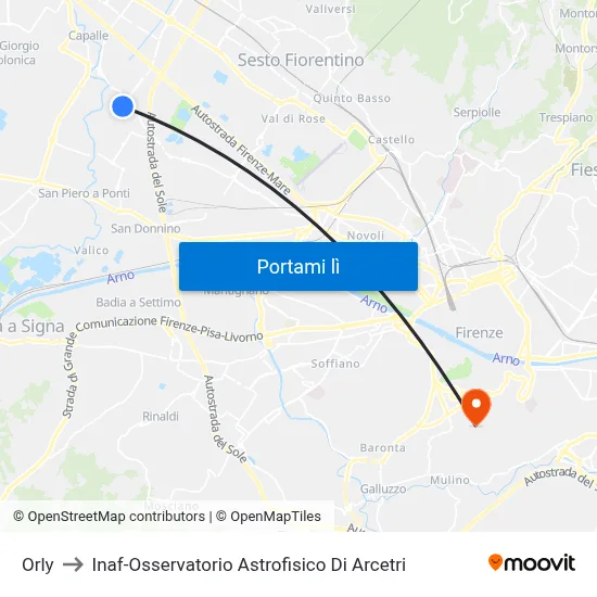 Orly to Inaf-Osservatorio Astrofisico Di Arcetri map