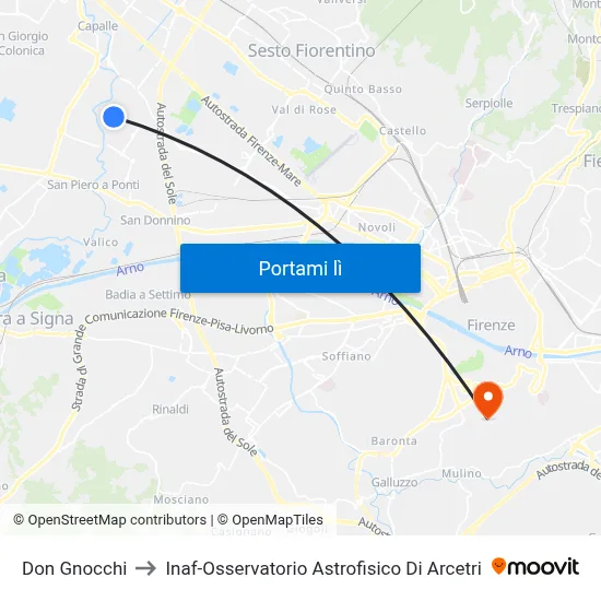 Don Gnocchi to Inaf-Osservatorio Astrofisico Di Arcetri map