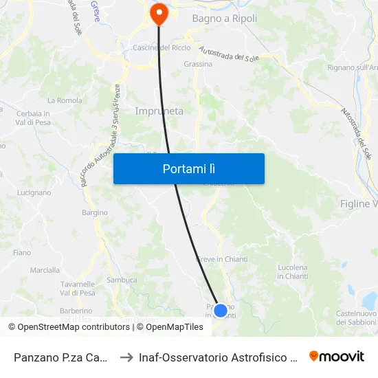 Panzano P.za Campana to Inaf-Osservatorio Astrofisico Di Arcetri map