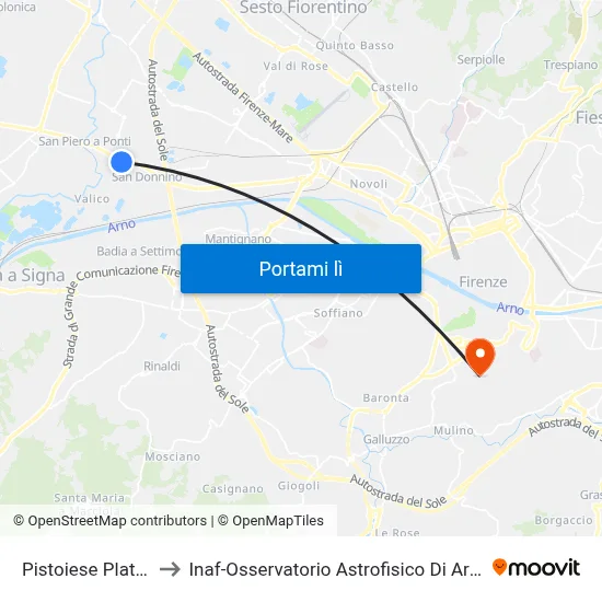 Pistoiese Platani to Inaf-Osservatorio Astrofisico Di Arcetri map