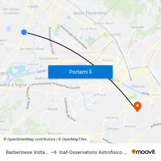 Barberinese Volta Prata to Inaf-Osservatorio Astrofisico Di Arcetri map