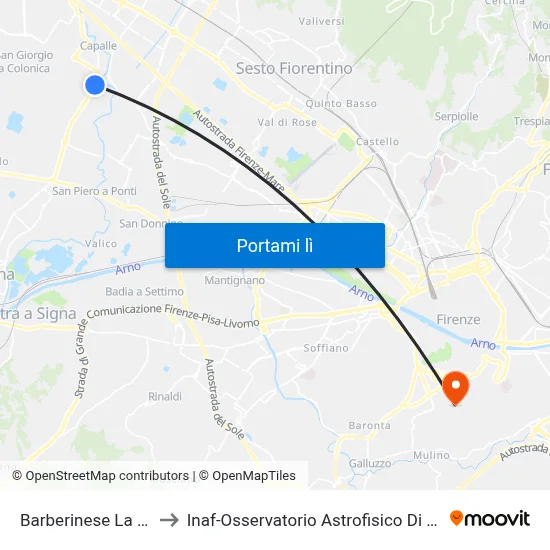 Barberinese La Villa to Inaf-Osservatorio Astrofisico Di Arcetri map