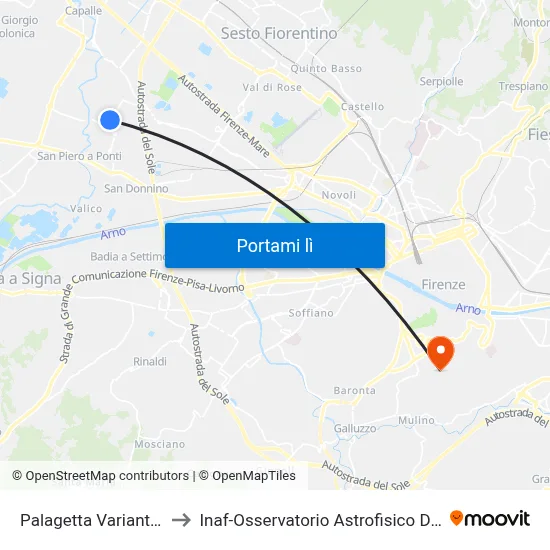 Palagetta Variante Sud to Inaf-Osservatorio Astrofisico Di Arcetri map