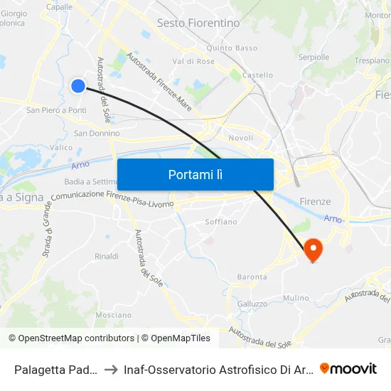 Palagetta Padule to Inaf-Osservatorio Astrofisico Di Arcetri map