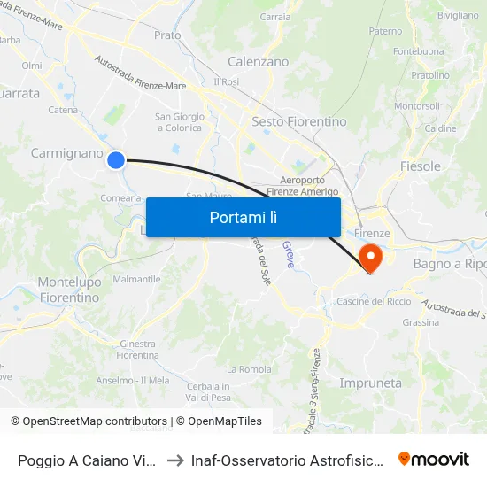 Poggio A Caiano Via Soffici to Inaf-Osservatorio Astrofisico Di Arcetri map