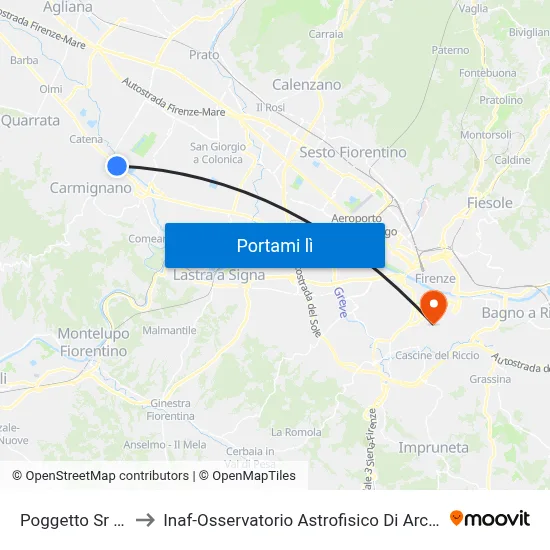 Poggetto Sr 66 to Inaf-Osservatorio Astrofisico Di Arcetri map