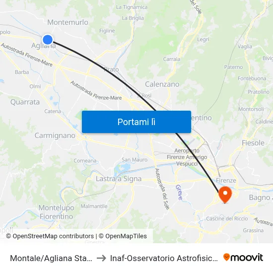 Montale/Agliana Stazione FS to Inaf-Osservatorio Astrofisico Di Arcetri map