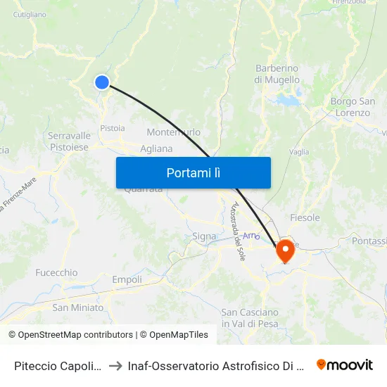 Piteccio Capolinea to Inaf-Osservatorio Astrofisico Di Arcetri map