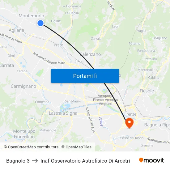 Bagnolo 3 to Inaf-Osservatorio Astrofisico Di Arcetri map