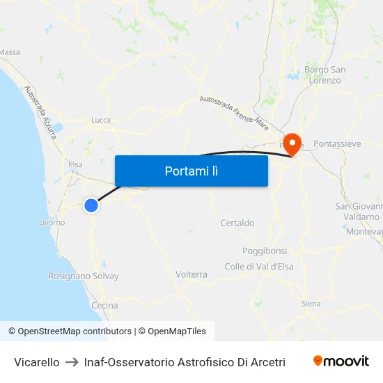 Vicarello to Inaf-Osservatorio Astrofisico Di Arcetri map
