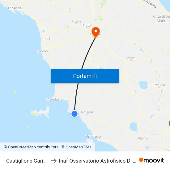 Castiglione Garibaldi to Inaf-Osservatorio Astrofisico Di Arcetri map