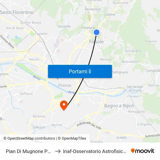 Pian Di Mugnone Polveriera to Inaf-Osservatorio Astrofisico Di Arcetri map