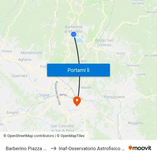 Barberino Piazza Cavour to Inaf-Osservatorio Astrofisico Di Arcetri map