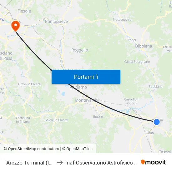 Arezzo Terminal (Interno) to Inaf-Osservatorio Astrofisico Di Arcetri map