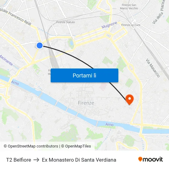 T2 Belfiore to Ex Monastero Di Santa Verdiana map