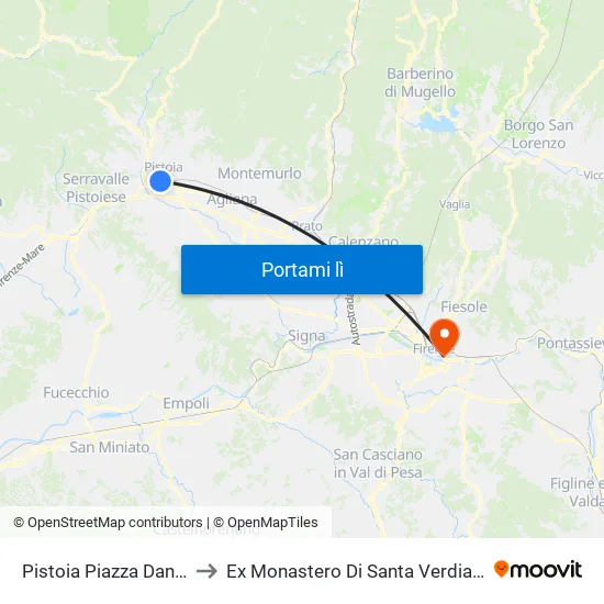 Pistoia Piazza Dante to Ex Monastero Di Santa Verdiana map
