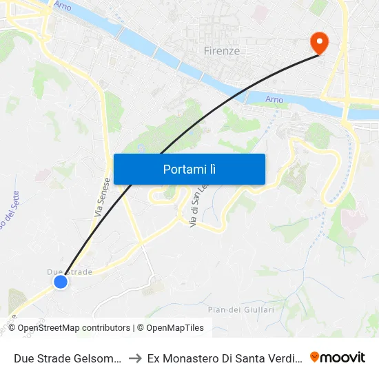 Due Strade Gelsomino to Ex Monastero Di Santa Verdiana map