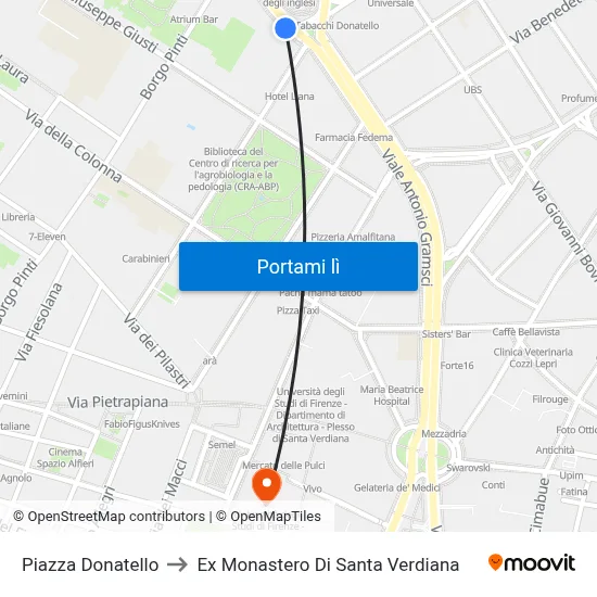Piazza Donatello to Ex Monastero Di Santa Verdiana map